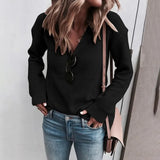 Fongt And Fall WISH Hot Women's Solid Color Top V Neck Long Sleeve Sweater Sweater Jumper Women's