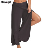 Wide Leg Pants Women Capris Solid Loose Bloomers Fitness Dance Wear Split Trousers Plus Size Pants Elastic