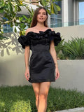 Summer White Ruffle Bodycon Party Dress Elegant Off The Shoulder Wedding Guest Dress Mini Celebrity Even Dress Short-Outfit