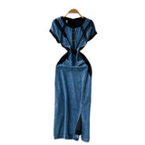 Fongt Women's Dress Dress 2025 Spring Design Sense Niche Tied With Long-Sleeved Lotle Leaves Side Irregular Loose Long Dress