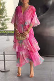 Fongt New Women's Printed Layered Dress Dress
