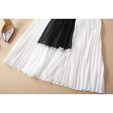 QUALITY New Fashion 2023 Designer Women's Beading Belt Long Sleeve Turn-Down Collar Patchwork Letter Lace Pleated