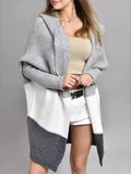 Fongt And Autumn Classic Splicing Color Knitted Sweater Cardigan Women's Fashion Hooded Loose Casual Coat