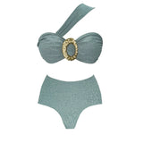 Single Shoulder Bra High-Waisted Split Swimsuit Women 2025 New Sexy Innovative INS