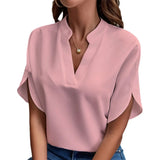 Fongt Summer New V-Neck Shirt Women Solid Color Casual Buffet Shirt