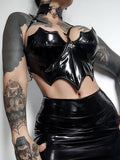 Dark Bat Shape Faux Pu Mall Gothic Grunge Crop Tops Women Punk Black Sexy Backless Camis Bodycon Emo Party Tube Top