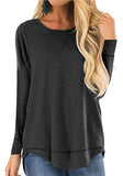 Fongt Women's Clothing 2025 Autumn And Winter Round Collar Long-Sleeved T-Shirt Solid Color Loose Top Before The Short And Rear Long Tuxedo Women's T
