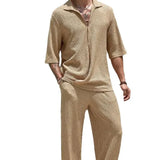 Fongt New Commuting Suit Casual Shirt Solid Color Short-Sleeved Trousers Men's Two Casual Sets