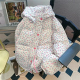 Floral Winter Short Jacket Women Gentle Wind Zip Up Thick Hooded Padded Coat Japanese Preppy Style Sweet Parkas Overcoat-Outfit