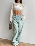 Fongt Spring And Summer New Tuk Hollow Hole Design Knitted Shirt Short Sweater