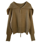 Cardigans Turn Down Collar Solid Autumn Winter Plue Size Clothes Women Sweater Vintage Zipper Warm Thick Sueters De