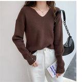 Solid V-neck Loose Elegant Office Lady