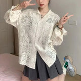 Fongt Hollow Out Shirt Coat Female Spring And Summer Korean Design Sense Small Sunscreen Shirt Loose Casual Long Sleeve Jacket-Outfit