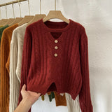 Spring And Autumn New Red Twist Sweater Female Designer Neck V-Neck Long-Sleeved Sweater Pullover-Outfit