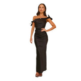 Fongt 2025 Shoulder-To-Shoulder Collar Temperament Strap Elegant Sexy Dress Elastic Tight Ass Long Dress