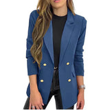 Fongt New Small Suit Coat Women's Solid Color Casual Long Sleeve Lapel Button Autumn Coat-Outfit