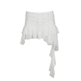 Hem Design Wavy Edge Lace Splicing Solid Color Low Waist Lined A-Shaped Skirt 2024 New Style-Outfit