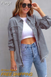 Holes Raw-edges Denim Jacket Women Spring Autumn Shirt Style Jeancoat Casual Top Rose-Red Orange Purple Outerwear Lady