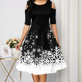 Long Sleeve V-neck Snowflake Print