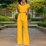 Women Pants Sets 2022 Female Casual Solid Color Round Neck Short Sleeve Tops High Waist Zipper Pants Office Long