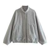 2024 New Vertical Collar Loose Version Multicolor Women's Woolen Casual Coat 5070629-Outfit