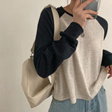 Raglan Contrast Color Long Sleeve Tee-Outfit