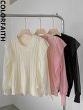 New 2022 Chic Korean Fashion Sweater Knitted Patchwork Chiffon Women Spring Autunm Elegant Ruffle Lady Tops