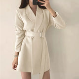 Fongt Red Small Suit Medium Long Chic Retro Belt Korean Version 2025 Casual Temperament White Suit Jacket Woman
