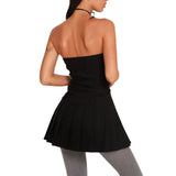 Women Strapless Off Shoulder Tube Short Mini Dress Summer Solid Color Bodycon Black Pleated Dress Female Vestido