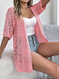 Real Shooting Spring And Summer Hollow Short-Sleeved Knitted Cardigan Holiday Sunscreen Shirt Women's