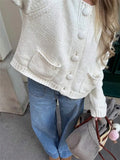 Fongt 2025 Women's New Solid Color Button Knitted Cardigan Pocket Sweater Coat