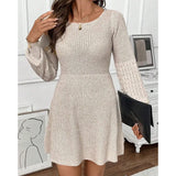 Fongt Autumn And Winter Knitted Women's Clothing Loose High-Waisted A-Dress Round Collar Collar Sweater Dress