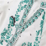 Fongt New Printed Long Dress Lantern Sleeve V-Neck Casual Beach Vacation Shirt Dress