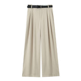 Fongt 2025 Spring New Women's Fashion Simple With Belt Double Fold Trousers