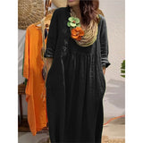 Fongt Spring And Summer Women's V-Neck Casual Solid Cotton Pocket Dress