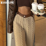Loose Basic Solid Knitted Pants Casual High Waisted Wide Leg Pants Women'S Trousers 2021 Autumn Winter Capris