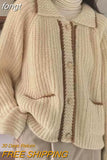 Women Baggy Panelled Korean Fashion S-3XL Pockets Sweet College Long Sleeve Кардиган Женский Temper Gentle Knitting