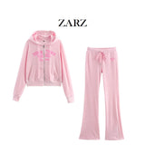 Fongt Homemade New Women's Classic Hooded Velvet Coat Prints Velvet Trousers