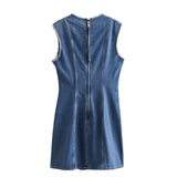 Spring Style Spliced Sleeveless Denim Dress 1202328001-Outfit