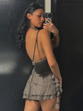 Fongt Wasteland Terrefty Hanging Neck Irregular Strapped Ribbon Dress Hottie Deep V-Leader Old Short Dress