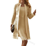 Fongt New Women's Color Lace Dress Two Coat