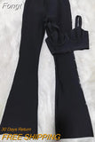 Bandage Set 2 Pieces Strap Sleeveless Bustiers And Long Bell-Bottoms Trousers Sexy Celebrity Party Sheath