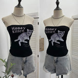 Fongt Diamond Tector Tset Coat Outside Wearing Bra Mat Babes Wrapped Bra Short Open Umbilly Printed Vest 8031