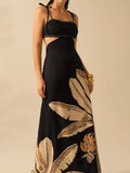 Fongt Spring Summer New Women's Black Bare Back Sling Skirt
