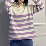 Semi-Zipper Pullover Sweater Lazy Style Loose Lapel Sweater Korean Style Shoulder Sleeve Blouse Outside The Woman-Outfit