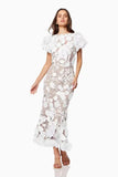 Fongt 2025 New Light Luxury Collar Embroidered Three-Dimensional Flower Bubble Sleeve Long Dress Bag Hip