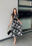 Fongt Light Luxury Retro Sleeveless V-Neck Print Dress Women's Summer Waists Thin Temperament Elegant Famous Dress