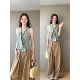 Fongt Sense Of Green Hottie T-Tie Tie To Close Waist Coat Women's Niche Fashion Wrinkle Casual Pants Women's Suit