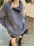 Zipper Grey Turtlenecks Loose Fit Casual Long Thickening Winter Sweater Woman Fashion Oversize Retro White Pullover