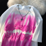 Cotton Material Retro Street Hip-hop Tie-dye Graffiti T-shirt Men Women Cool Cross Chain Fashion Top Summer Oversized-Outfit